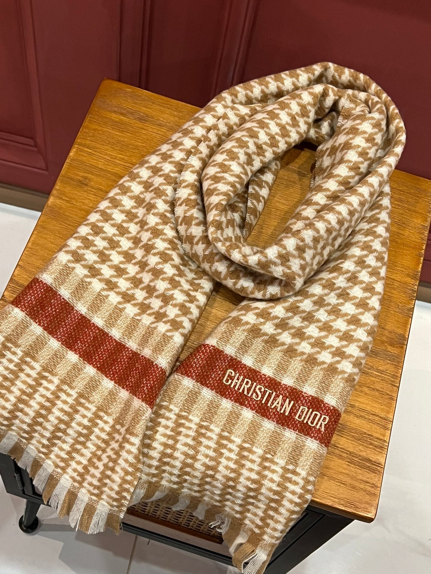 SCARF 190 CM IN PEANUT BROWN MIX WHITE CASHMERE 416802 mysite
