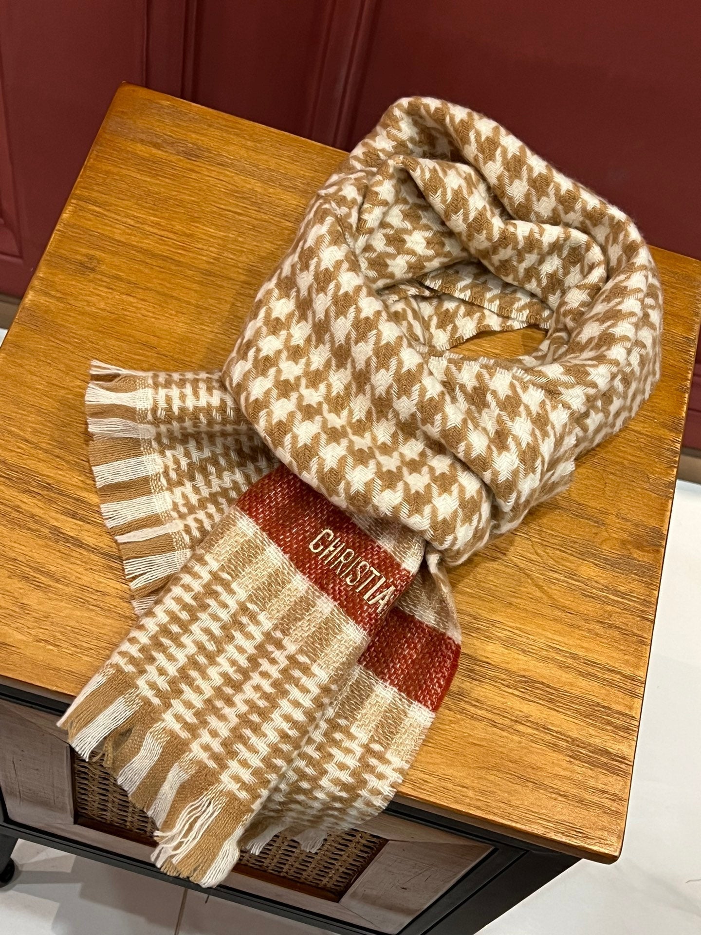 SCARF 190 CM IN PEANUT BROWN MIX WHITE CASHMERE 416802 mysite