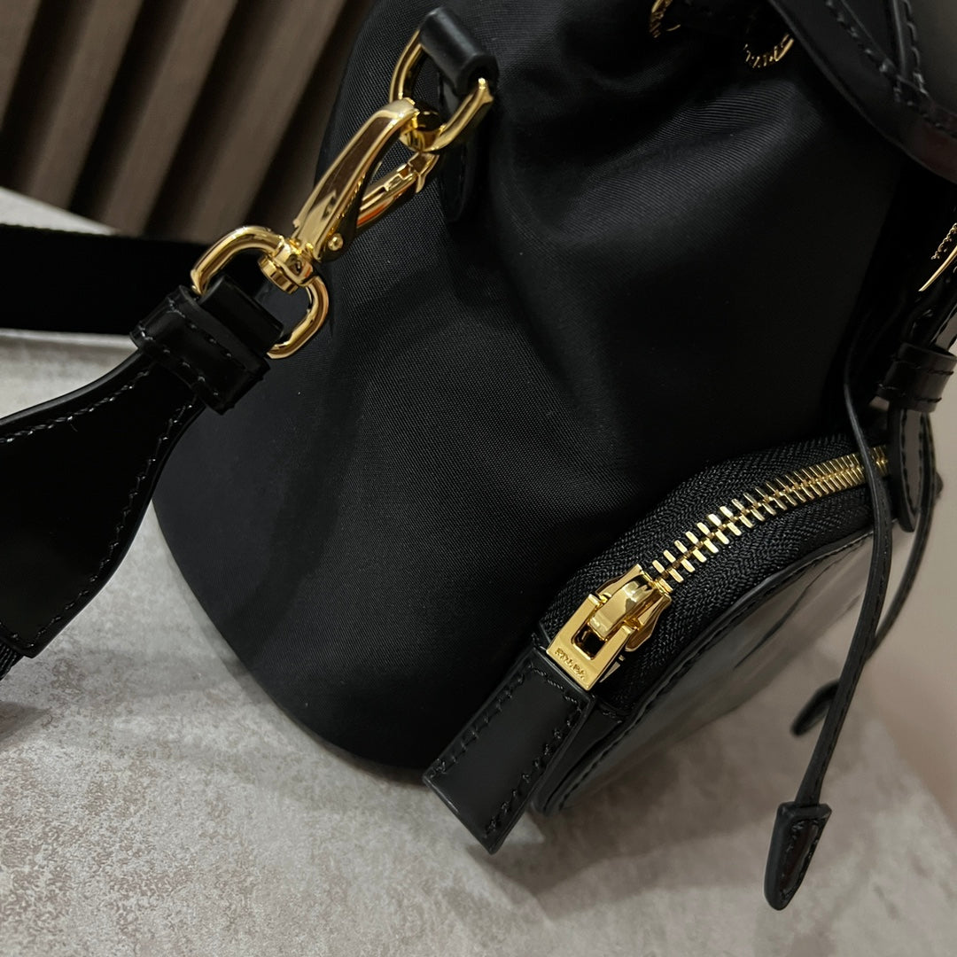 MINI BACKPACK 18 IN BLACK RE-NYLON AND GLOSSY CALFSKIN GOLD HARDWARE mysite