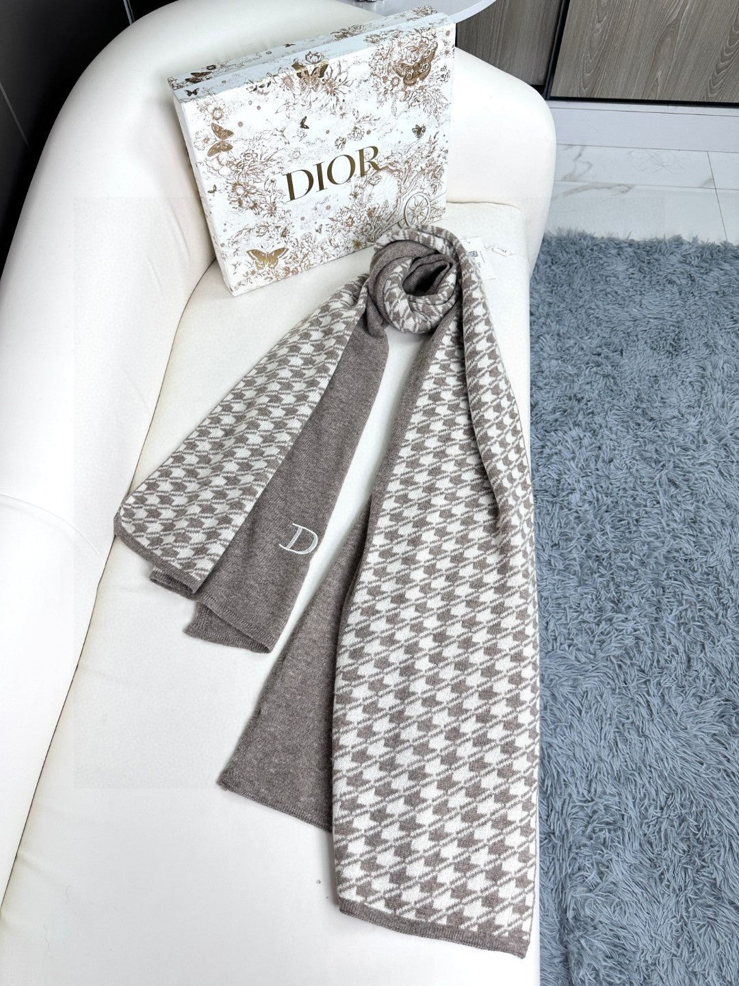 SCARF 190 CM IN KHAKI BEIGE MIX WHITE CARO CASHMERE 388125 mysite