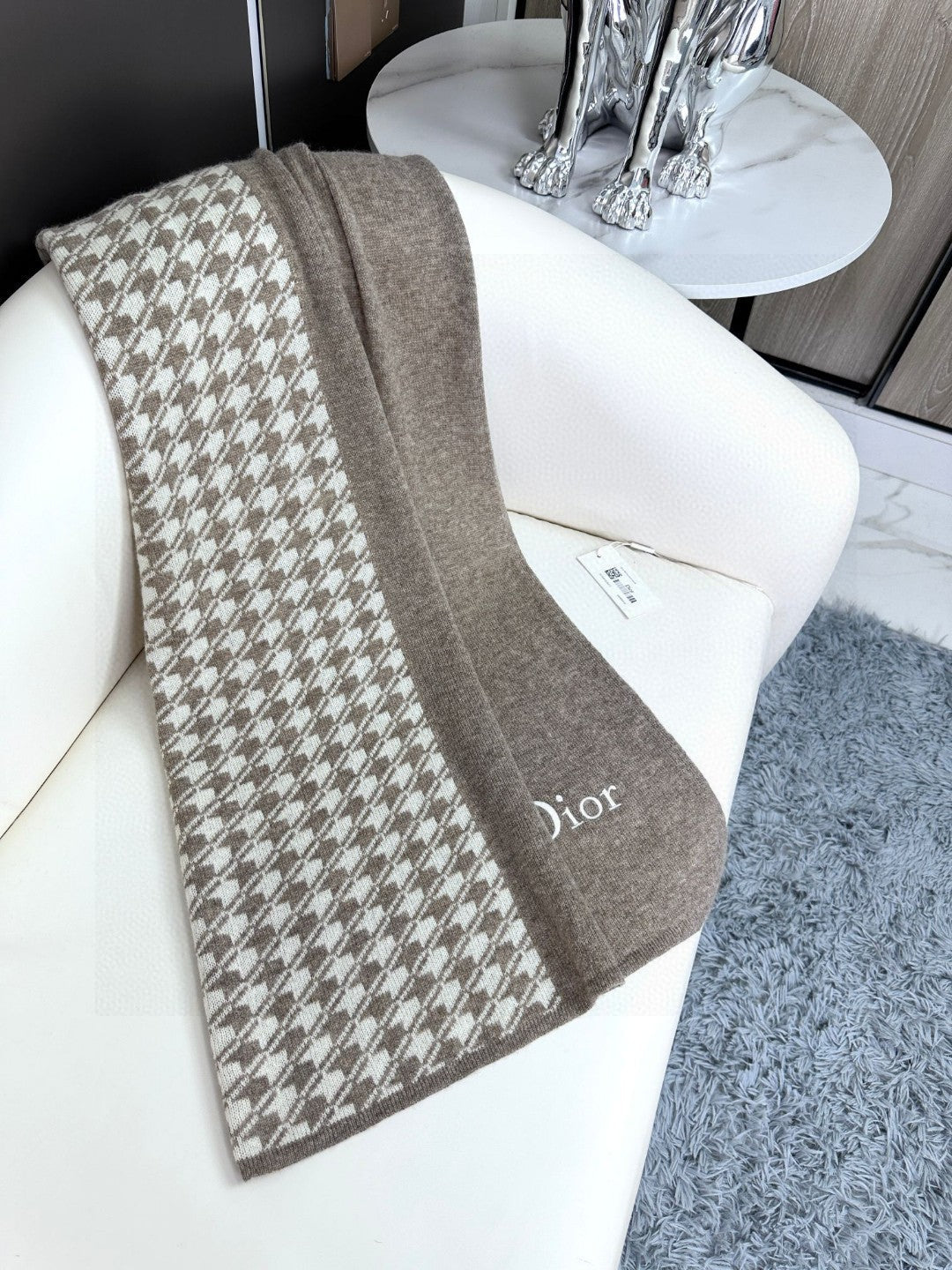 SCARF 190 CM IN KHAKI BEIGE MIX WHITE CARO CASHMERE 388125 mysite