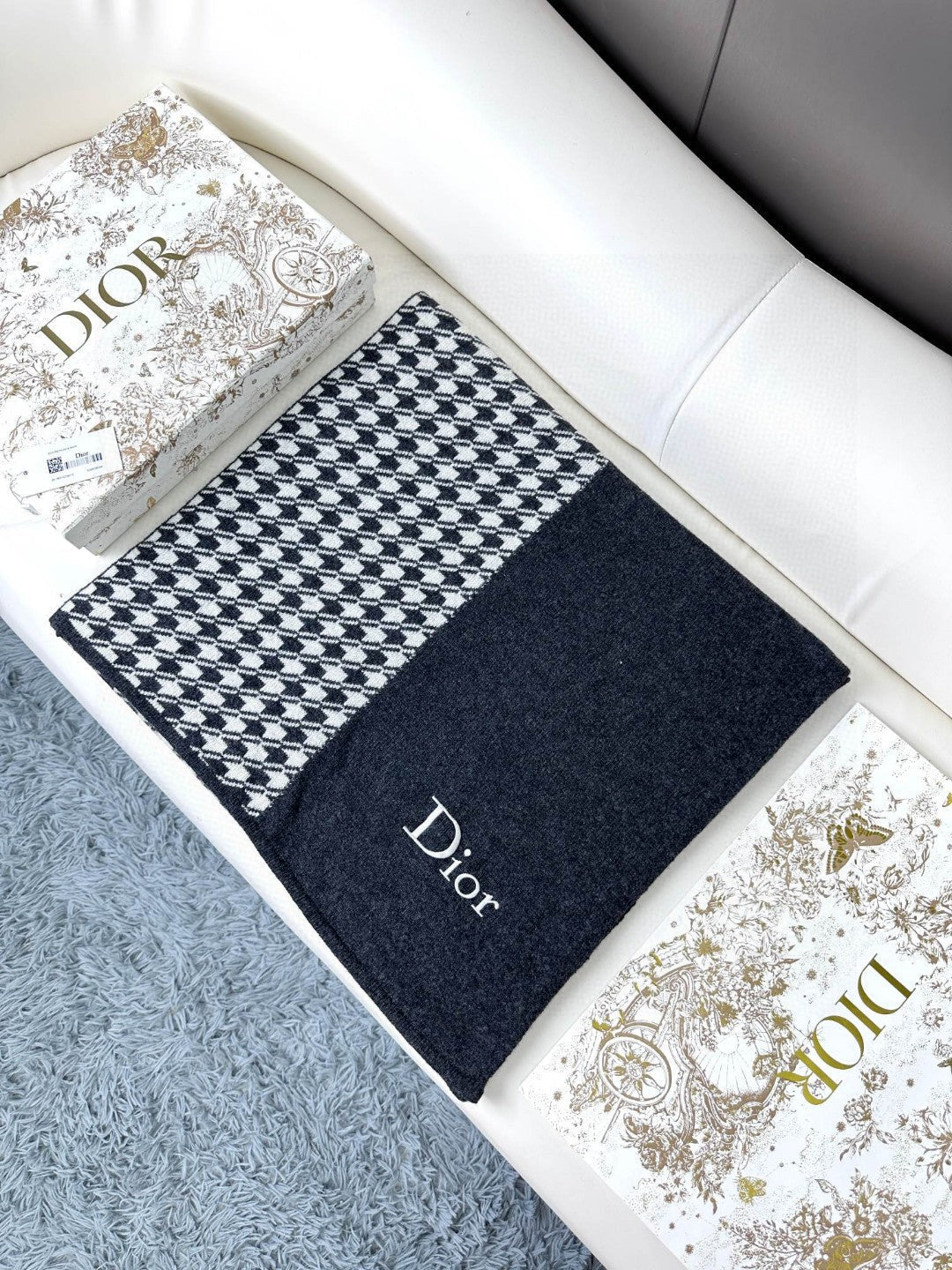 SCARF 190 CM IN BLACK MIX WHITE CARO CASHMERE 388127 mysite