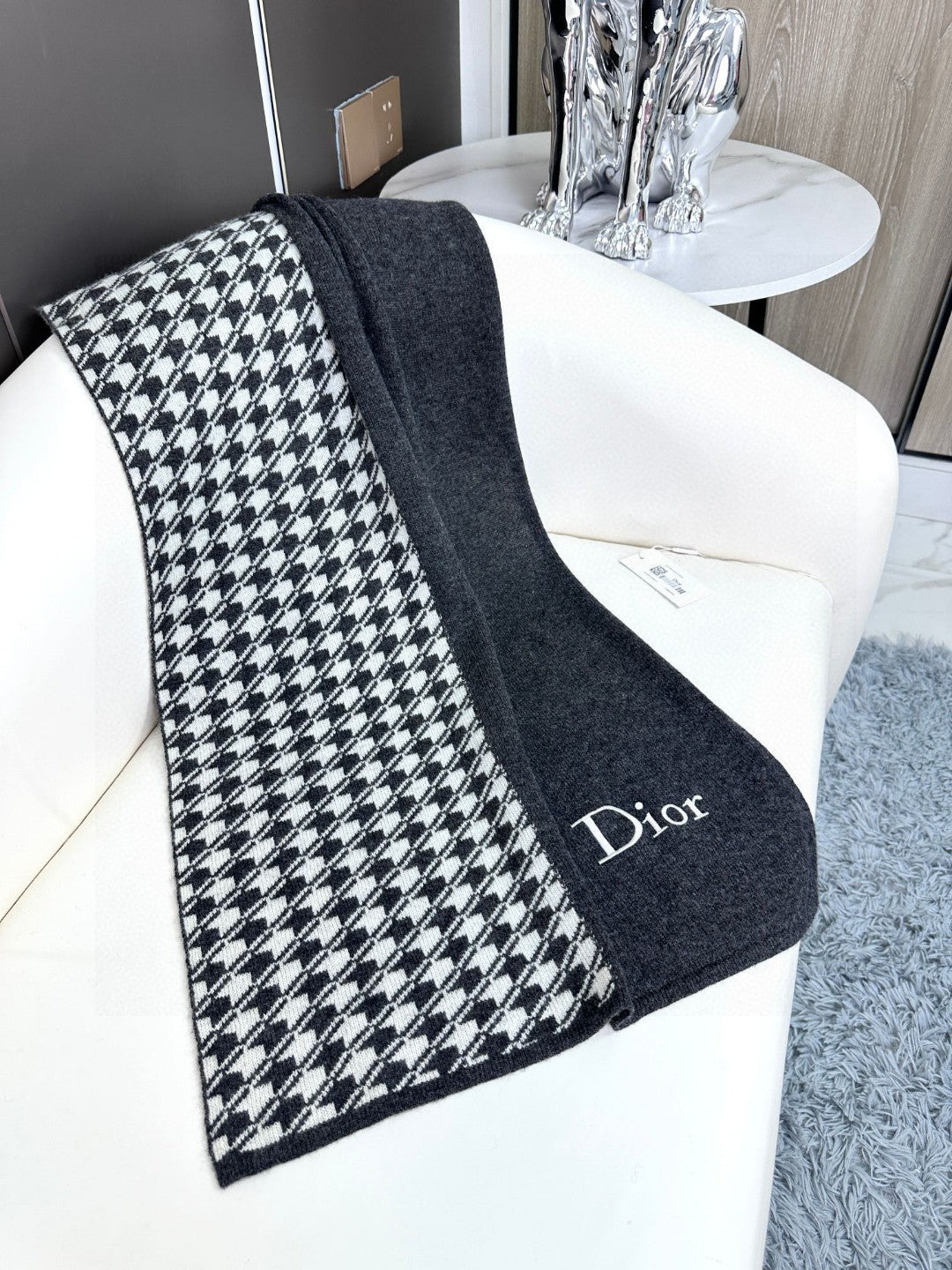 SCARF 190 CM IN BLACK MIX WHITE CARO CASHMERE 388127 mysite