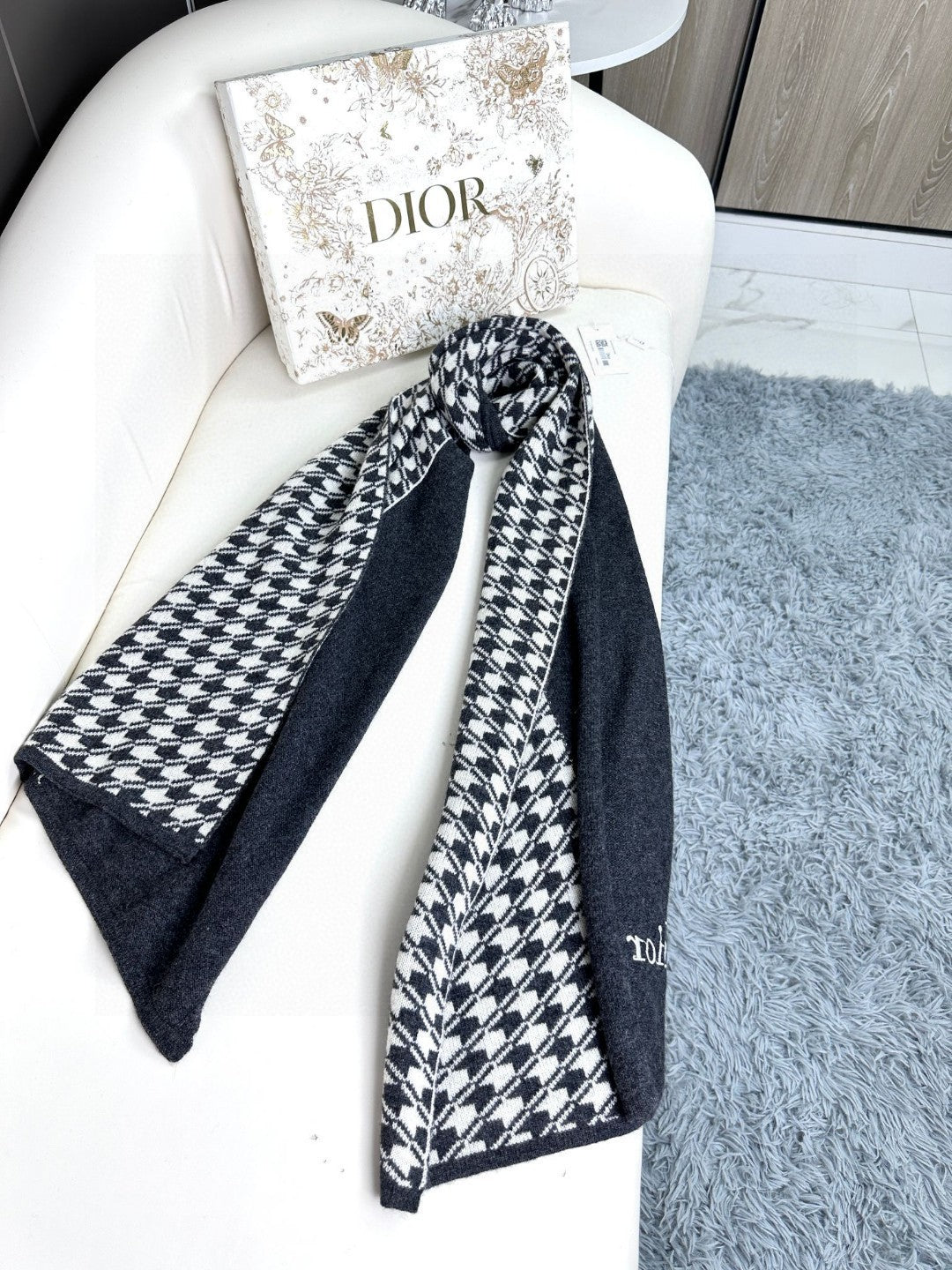 SCARF 190 CM IN BLACK MIX WHITE CARO CASHMERE 388127 mysite