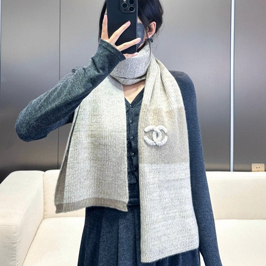 SCARF 180 CM IN KHAKI BROWN CASHMERE 389978 mysite