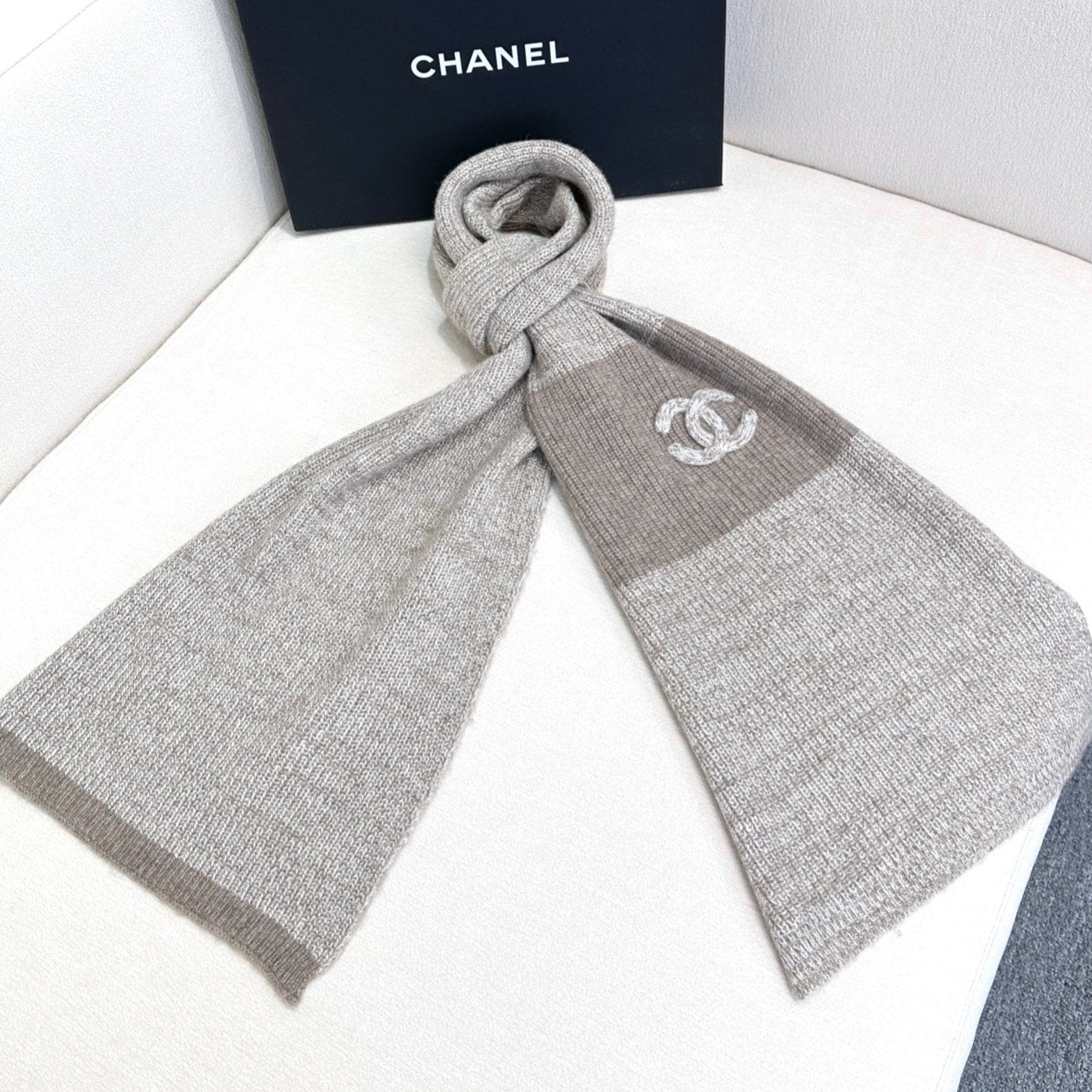 SCARF 180 CM IN KHAKI BROWN CASHMERE 389978 mysite