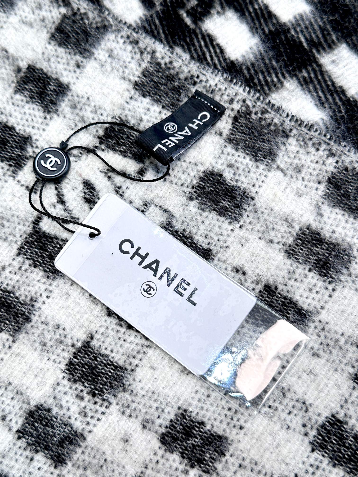 SCARF 190 CM IN BLACK MIX WHITE CARO CASHMERE AND WOOL 390944 mysite