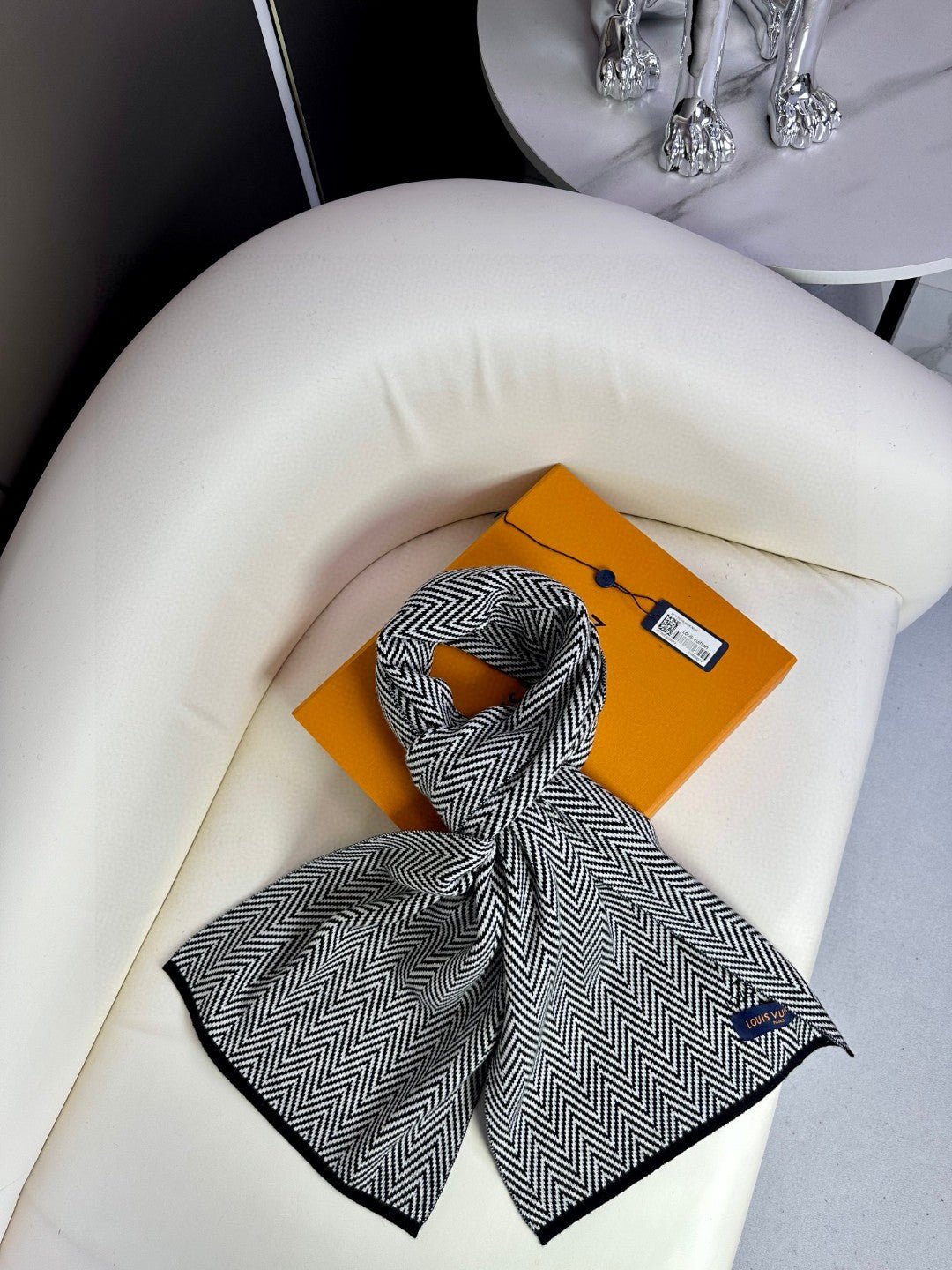 SCARF 180 CM IN BLACK MIX WHITE CASHMERE 393155 mysite