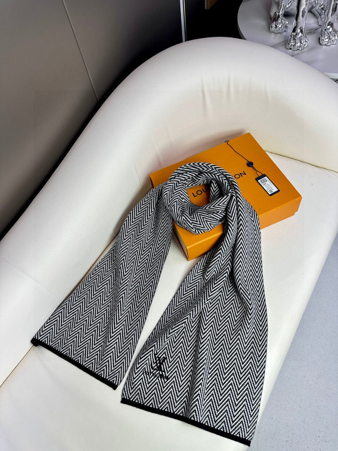 SCARF 180 CM IN BLACK MIX WHITE CASHMERE 393155 mysite