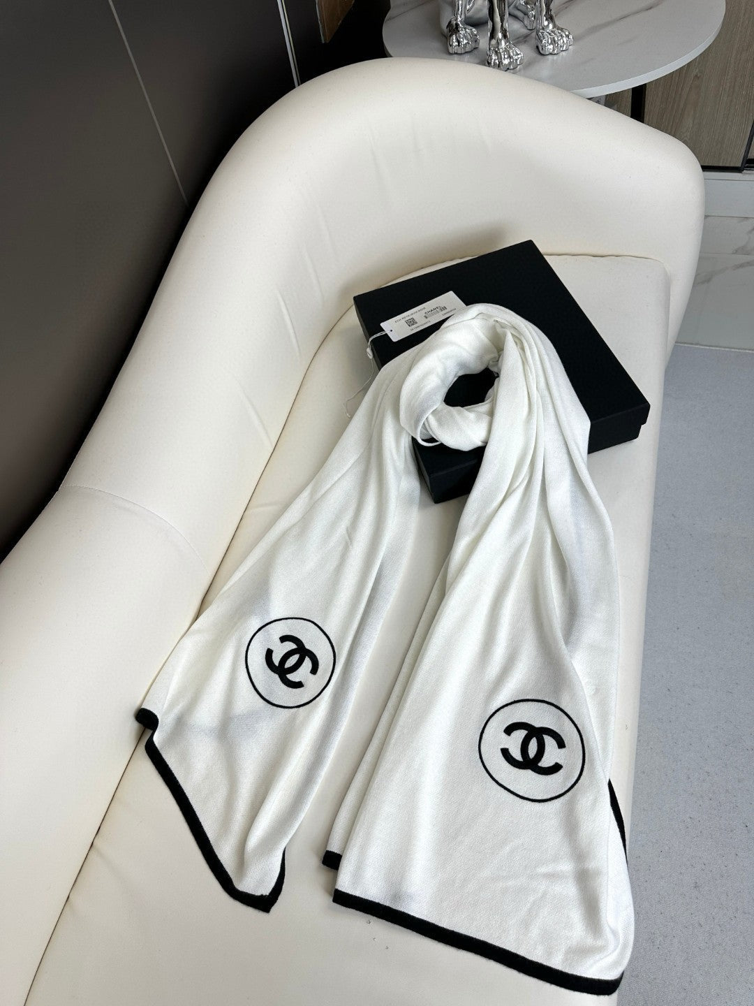 LONG SCARF 200 CM IN WHITE CASHMERE AND SILK 396410 mysite