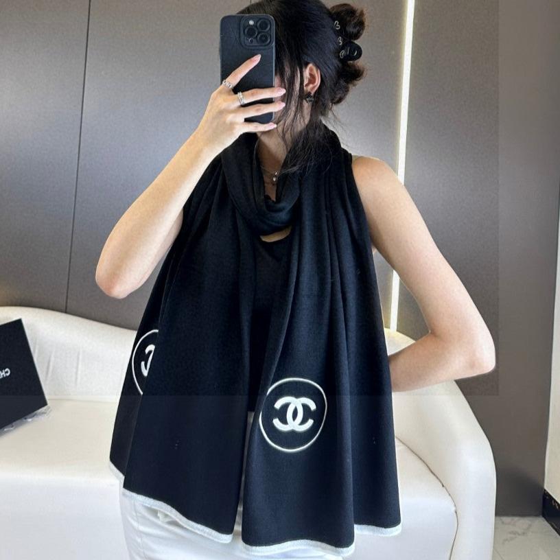 LONG SCARF 200 CM IN BLACK CASHMERE AND SILK 396411 mysite