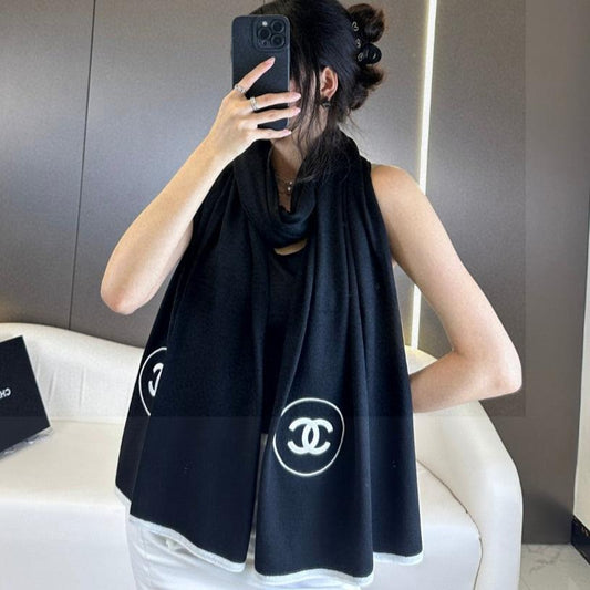 LONG SCARF 200 CM IN BLACK CASHMERE AND SILK 396411 mysite