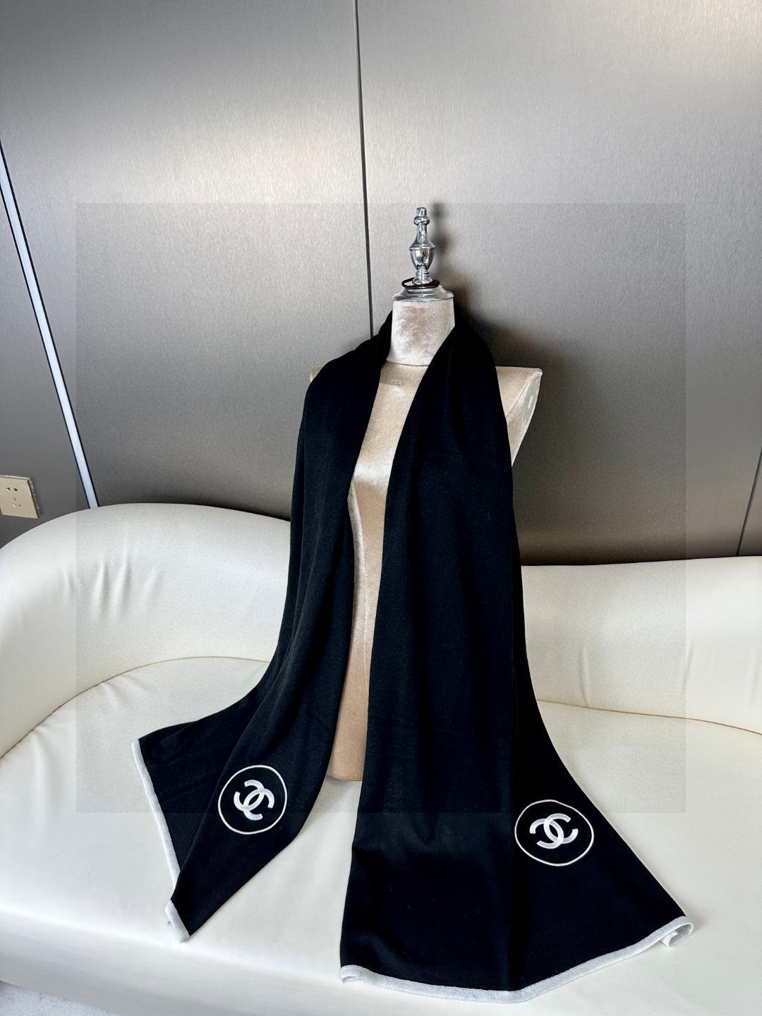 LONG SCARF 200 CM IN BLACK CASHMERE AND SILK 396411 mysite
