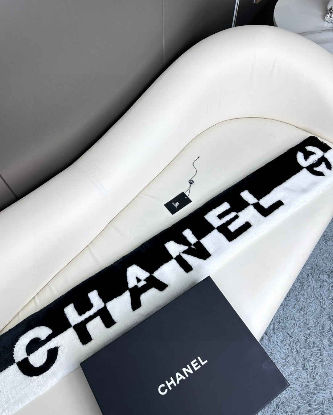 SCARF 120 CM IN BLACK MIX WHITE CASHMERE AND FUR 396432 mysite