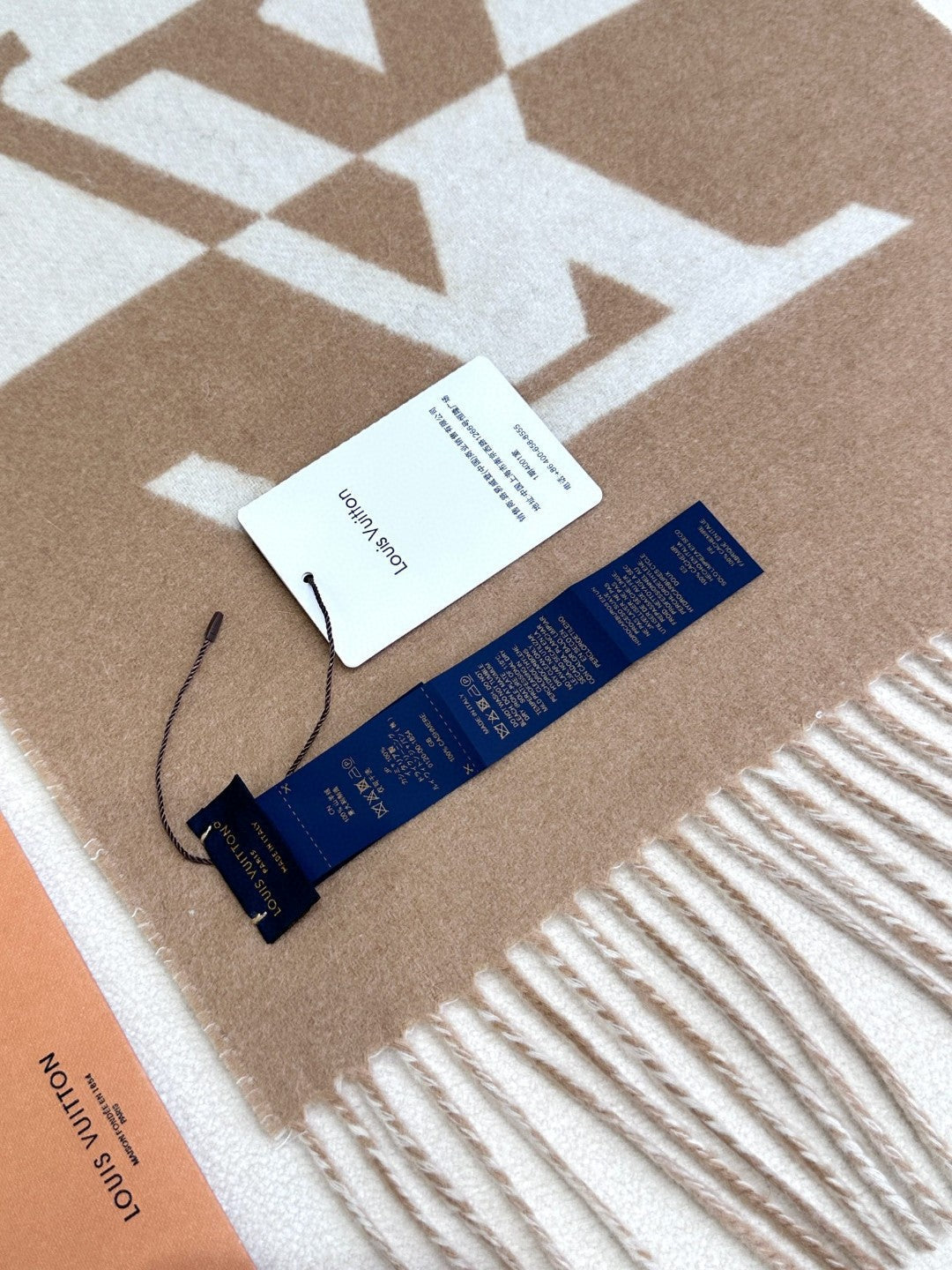 GRAPHIC DUAL SCARF 192 CM IN TUSCAN BEIGE MIX WHITE WOOL AND CASHMERE 396434 mysite