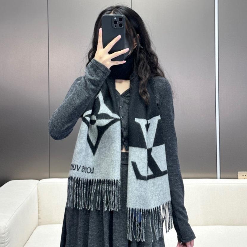 GRAPHIC DUAL SCARF 192 CM IN BLACK MIX LIGHT GRAY WOOL AND CASHMERE 396435 mysite