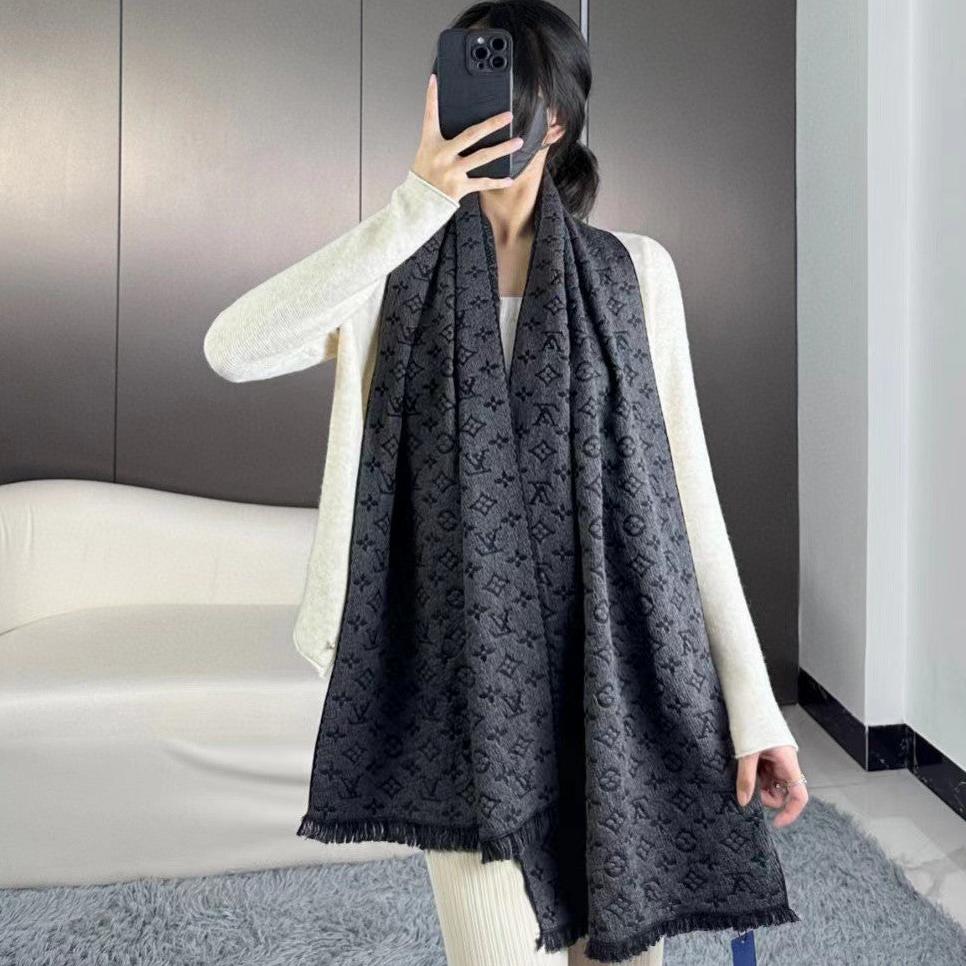 SCARF 180 CM IN PRUSSIAN BLUE CLASSIC MONOGRAM CASHMERE 396439 mysite