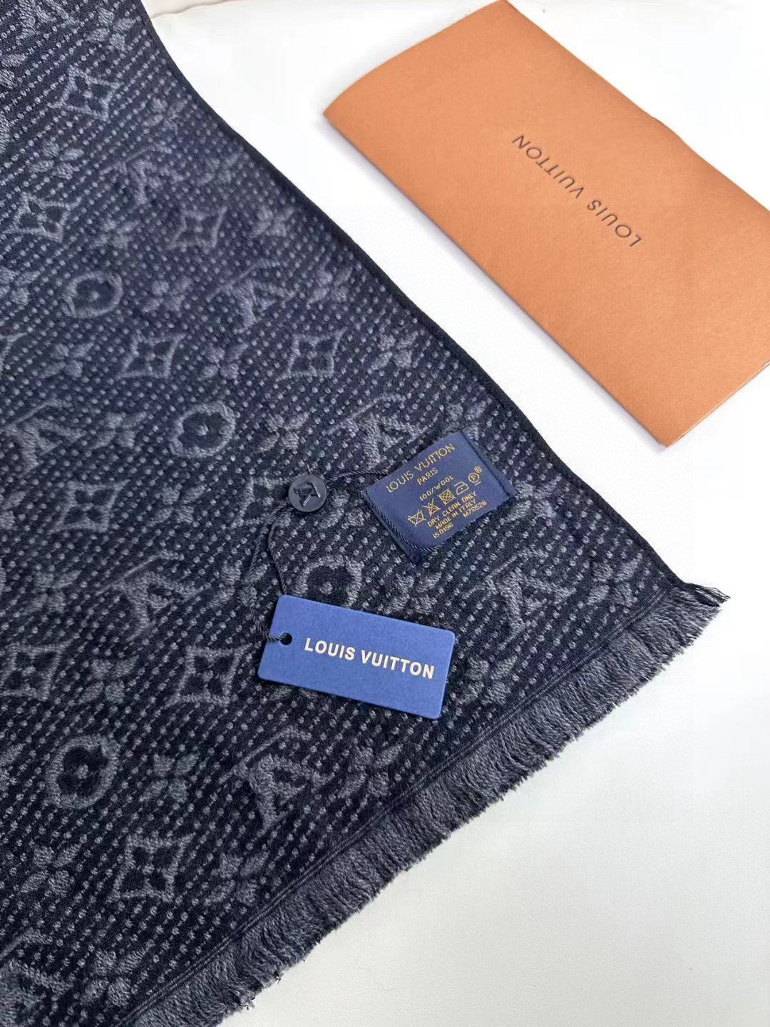 SCARF 180 CM IN PRUSSIAN BLUE CLASSIC MONOGRAM CASHMERE 396439 mysite