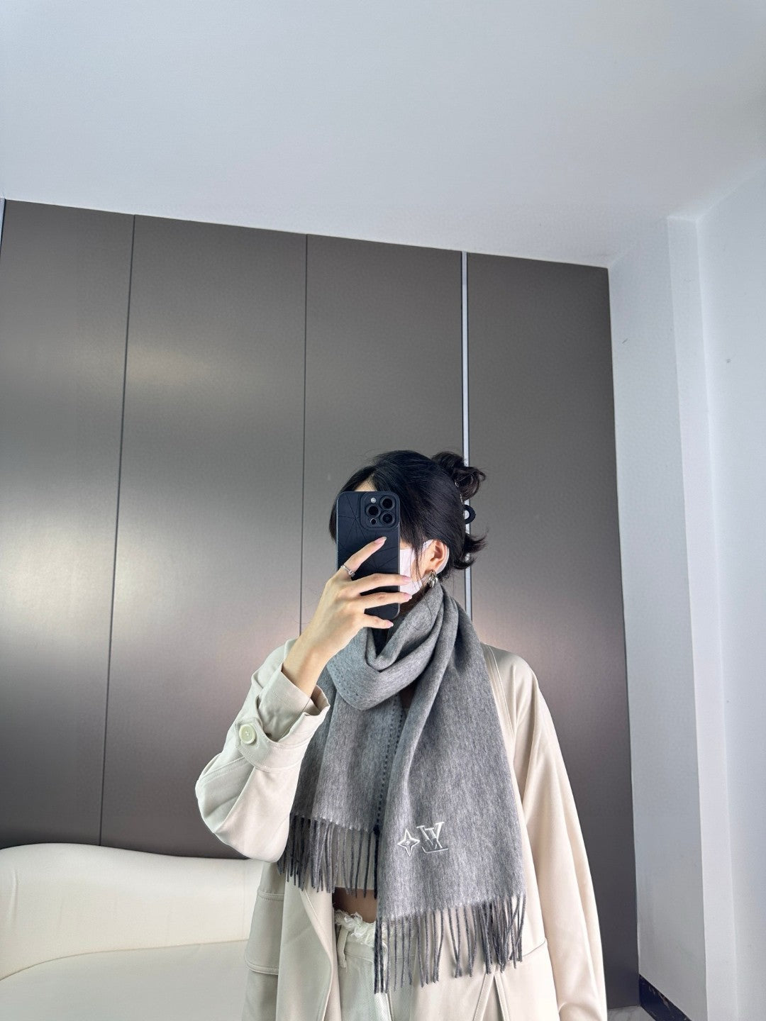 DUAL SCARF 180 CM IN SHARK GRAY CASHMERE 398375 mysite