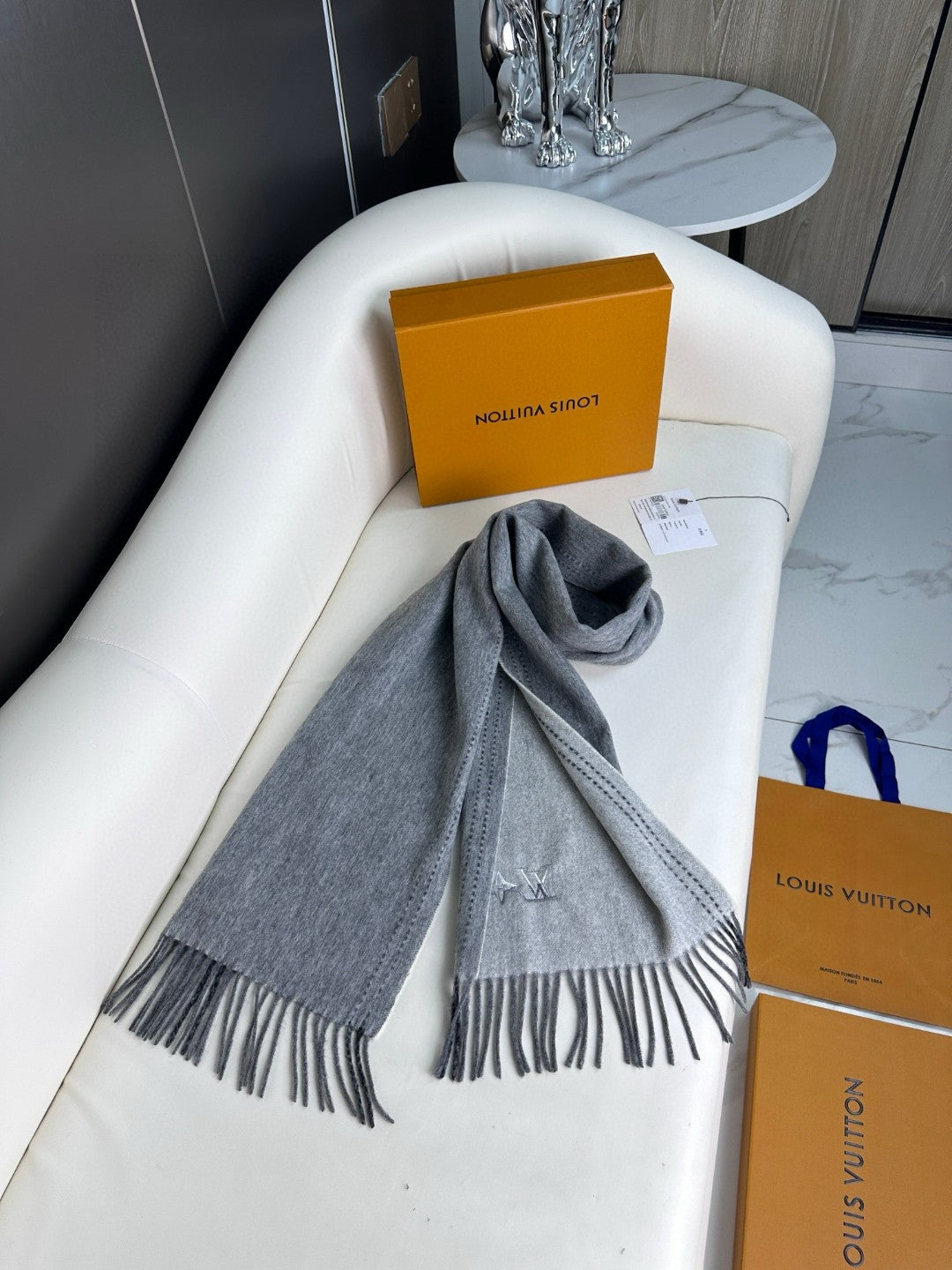 DUAL SCARF 180 CM IN SHARK GRAY CASHMERE 398375 mysite