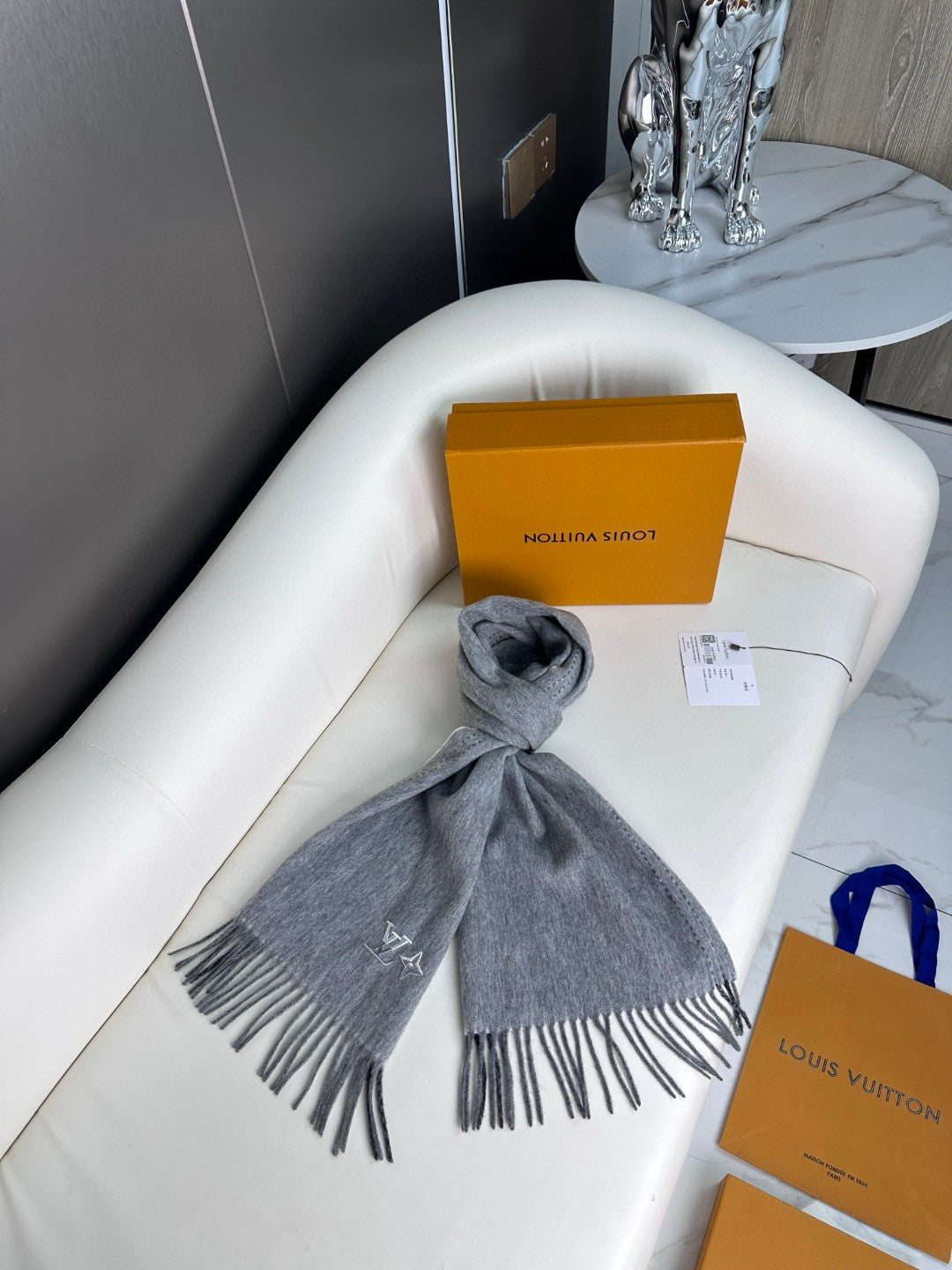 DUAL SCARF 180 CM IN SHARK GRAY CASHMERE 398375 mysite