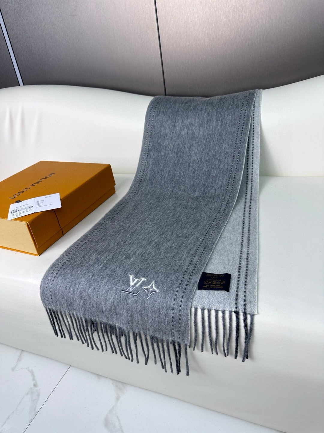 DUAL SCARF 180 CM IN SHARK GRAY CASHMERE 398375 mysite
