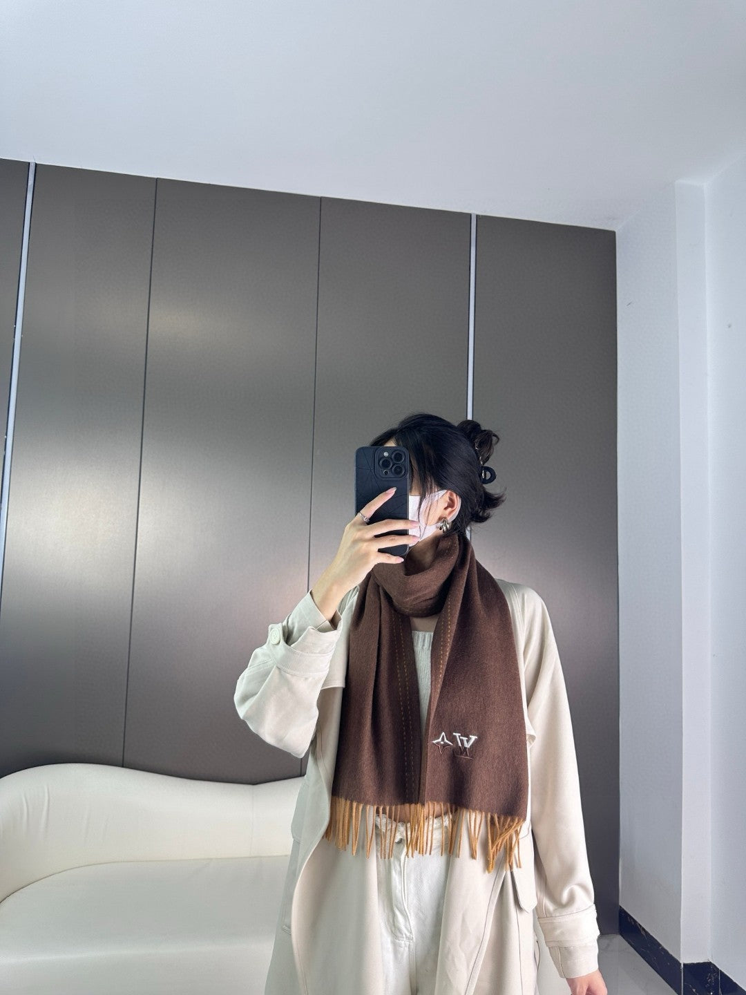 DUAL SCARF 180 CM IN CHOCOLATE BROWN CASHMERE 398376 mysite