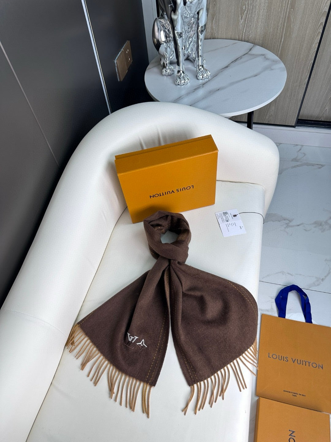 DUAL SCARF 180 CM IN CHOCOLATE BROWN CASHMERE 398376 mysite