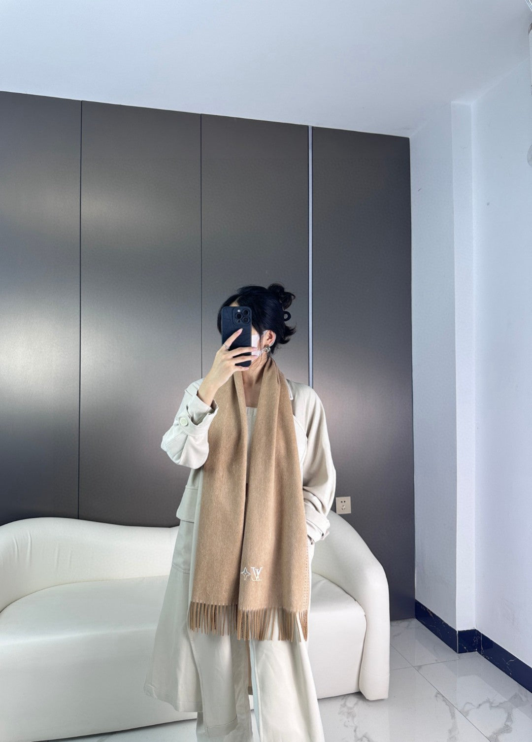 DUAL SCARF 180 CM IN MEDIUM BROWN CASHMERE 398377 mysite