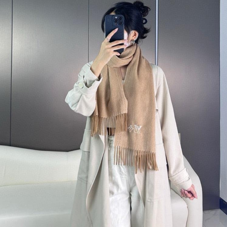 DUAL SCARF 180 CM IN MEDIUM BROWN CASHMERE 398377 mysite