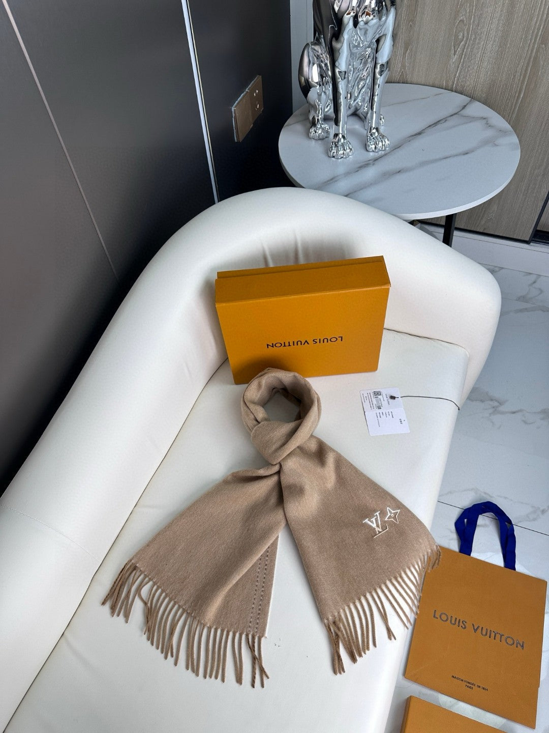 DUAL SCARF 180 CM IN MEDIUM BROWN CASHMERE 398377 mysite