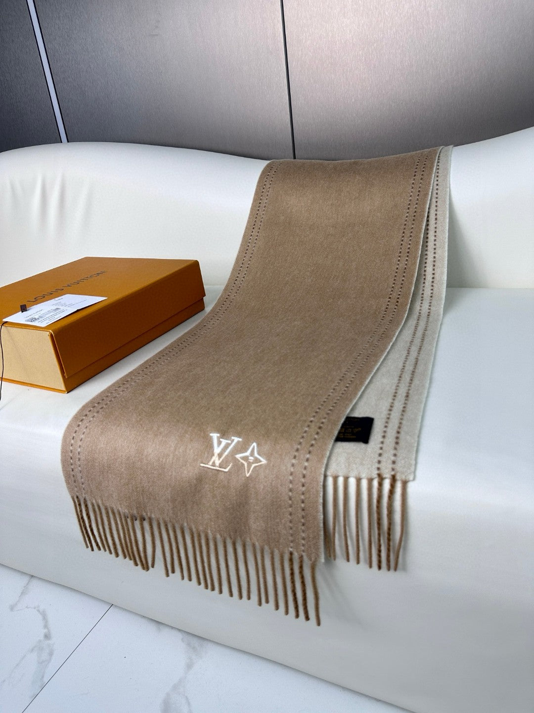 DUAL SCARF 180 CM IN MEDIUM BROWN CASHMERE 398377 mysite