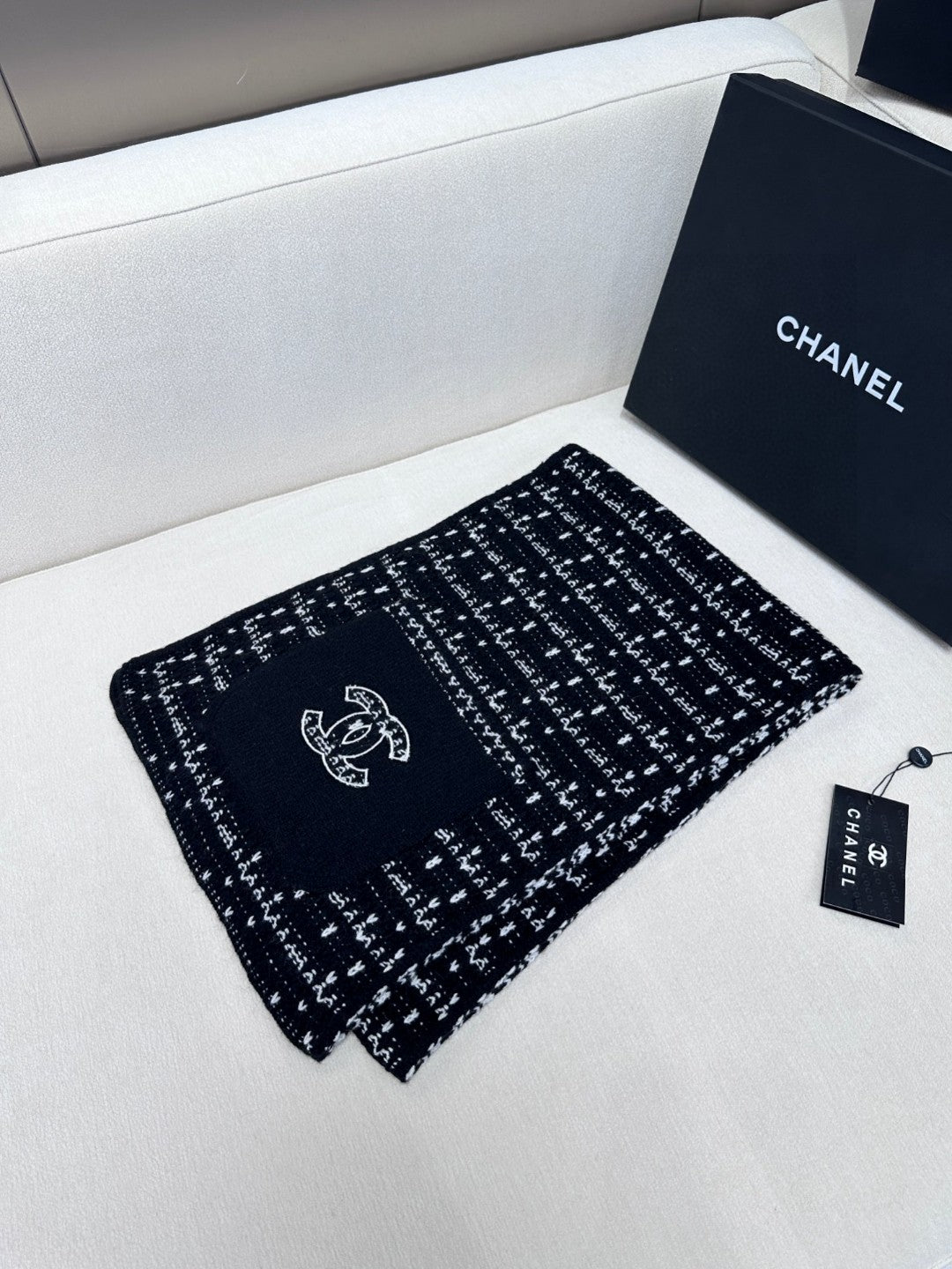 SCARF 180 CM IN BLACK MIX WHITE CASHMERE 403850 mysite