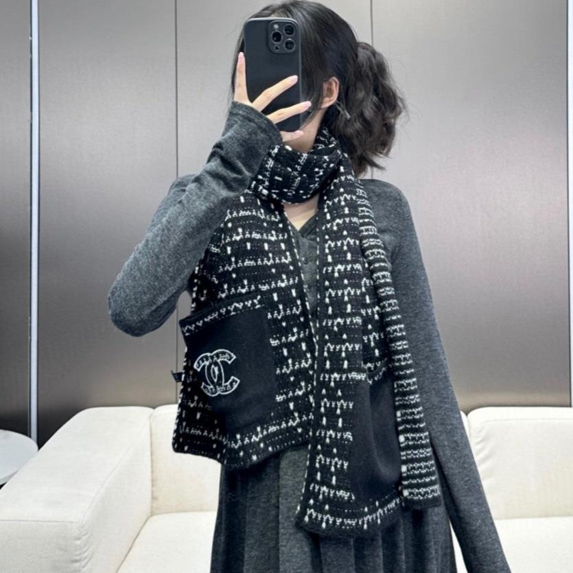 SCARF 180 CM IN BLACK MIX WHITE CASHMERE 403850 mysite