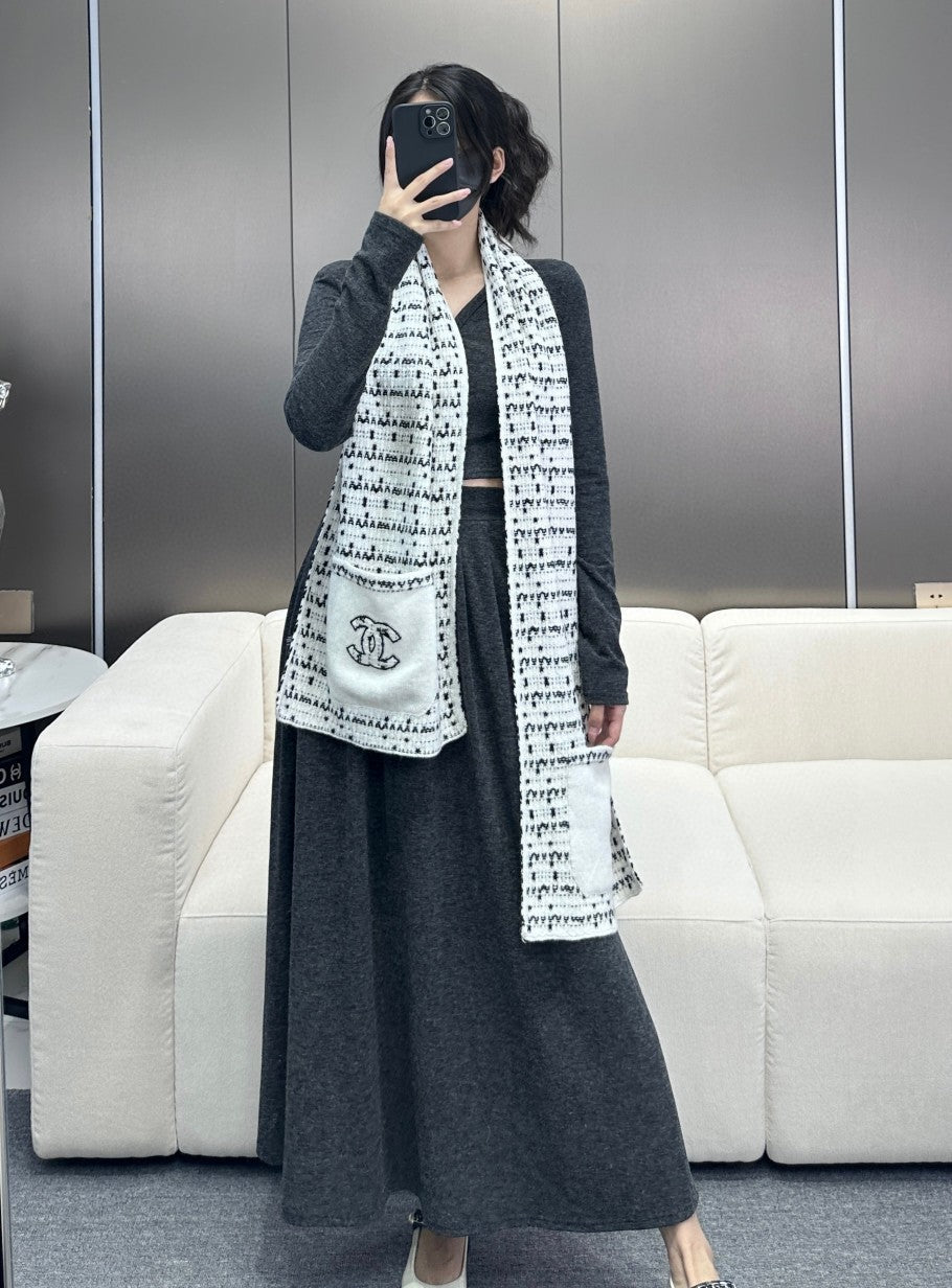 SCARF 180 CM IN WHITE MIX BLACK CASHMERE 403851 mysite