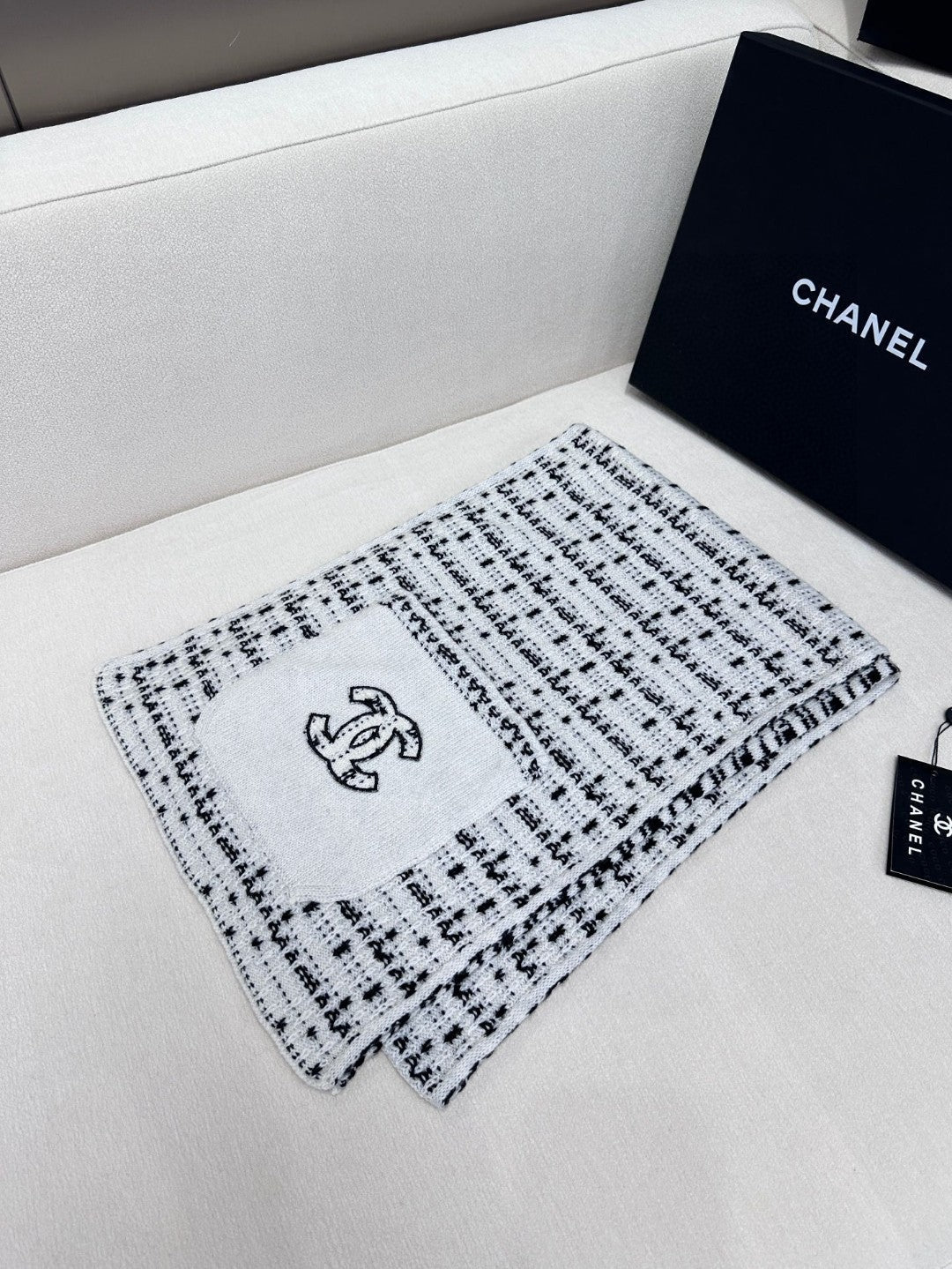 SCARF 180 CM IN WHITE MIX BLACK CASHMERE 403851 mysite