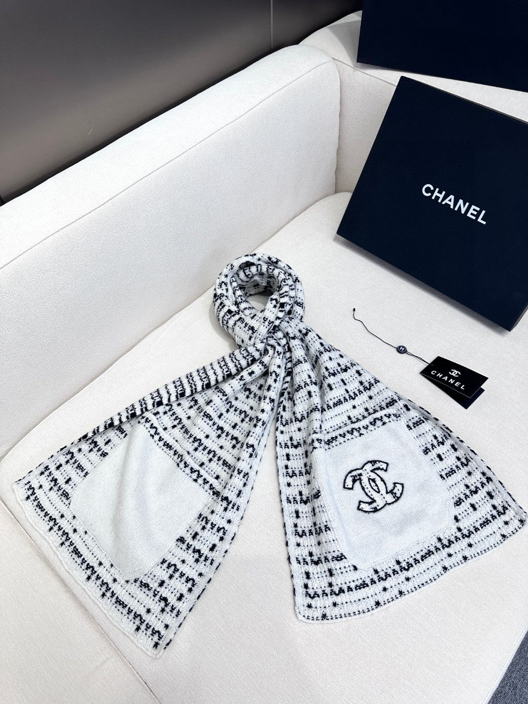 SCARF 180 CM IN WHITE MIX BLACK CASHMERE 403851 mysite