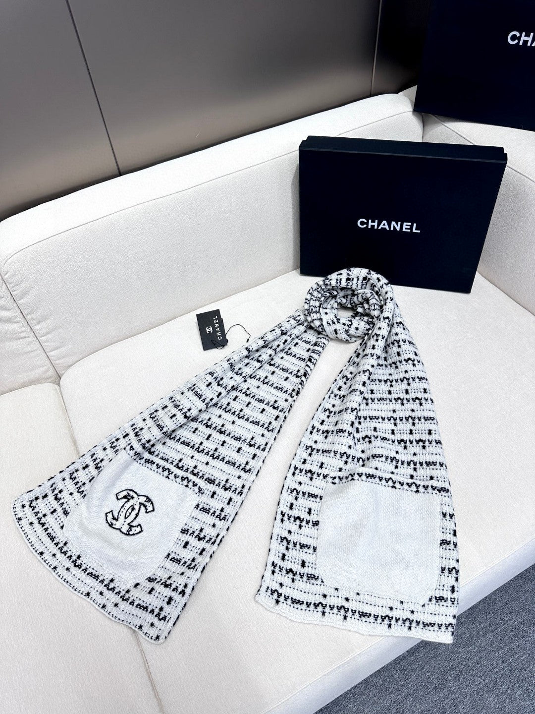 SCARF 180 CM IN WHITE MIX BLACK CASHMERE 403851 mysite