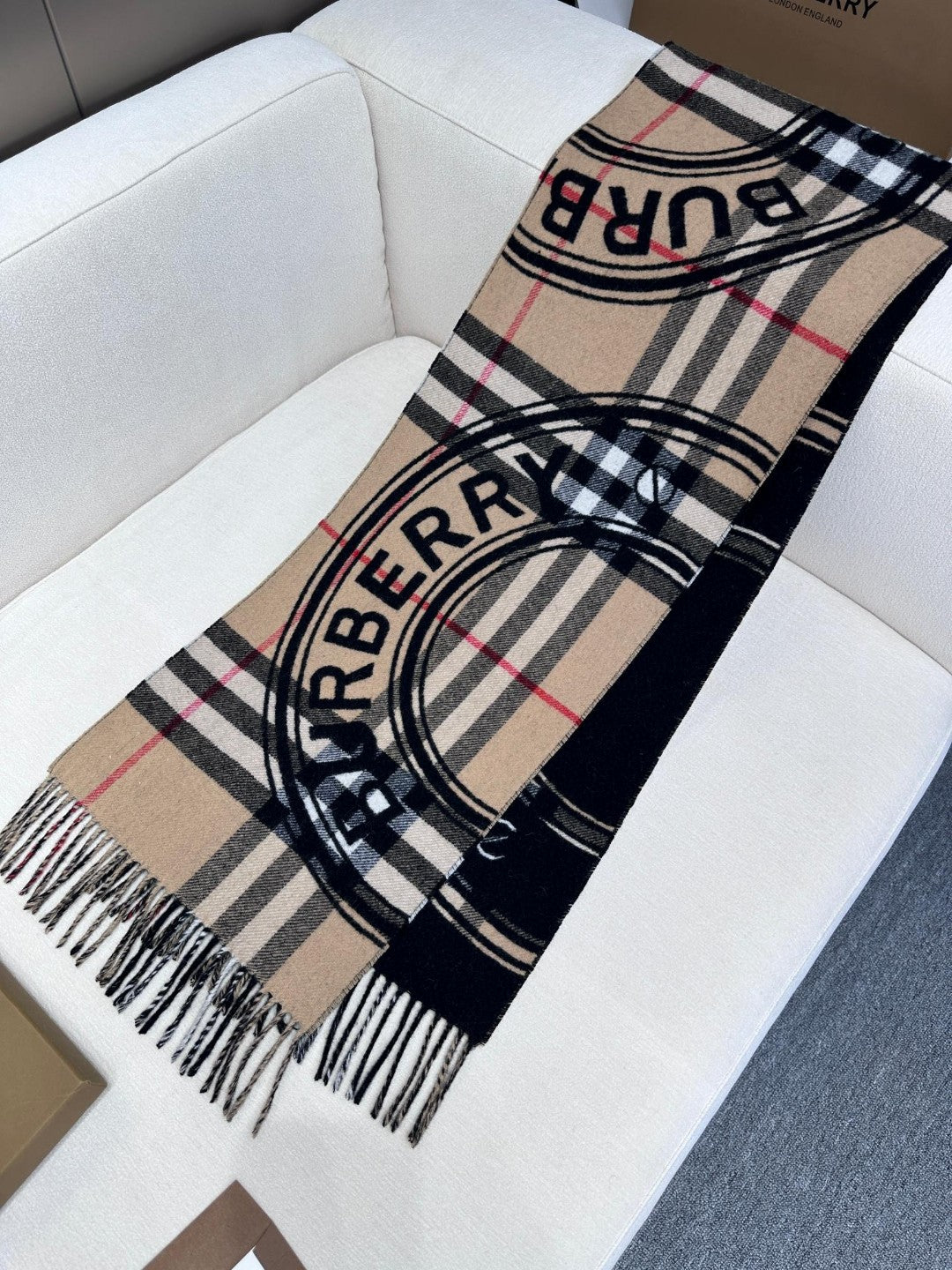 SCARF 180 CM IN BLACK AND TAN BROWN CASHMERE 407240 mysite
