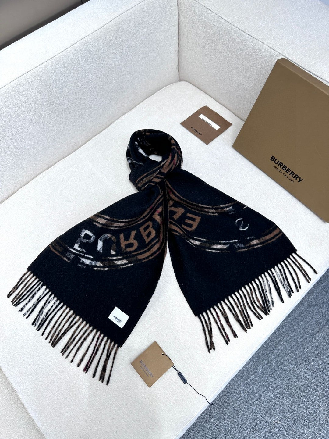 SCARF 180 CM IN BLACK AND RUSSET BROWN CASHMERE 407241 mysite