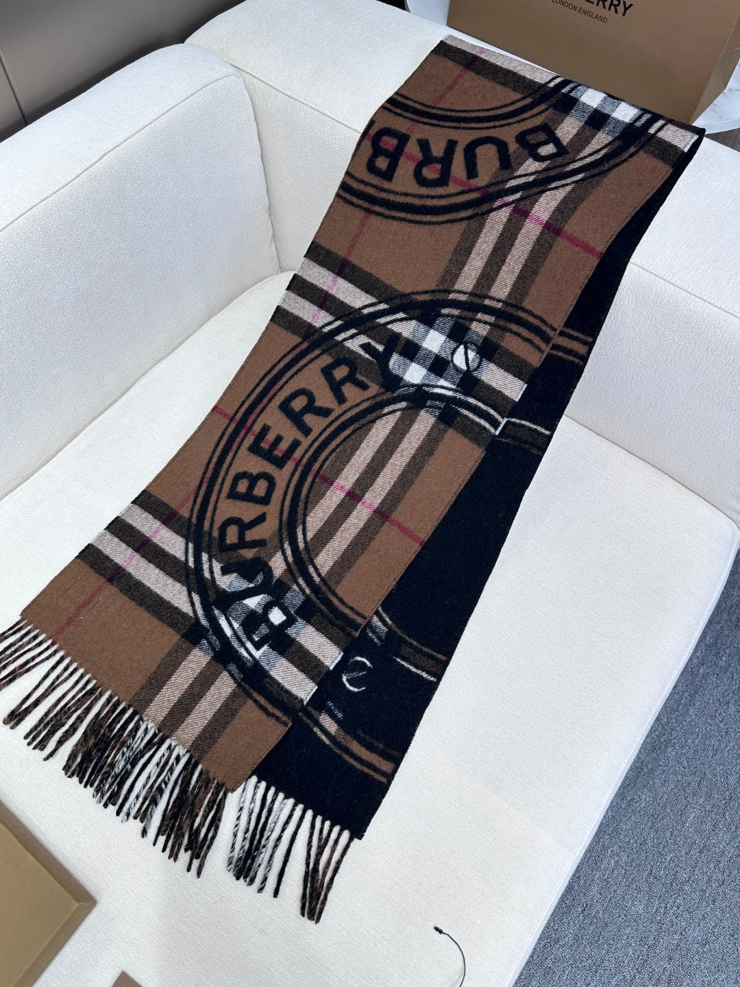 SCARF 180 CM IN BLACK AND RUSSET BROWN CASHMERE 407241 mysite