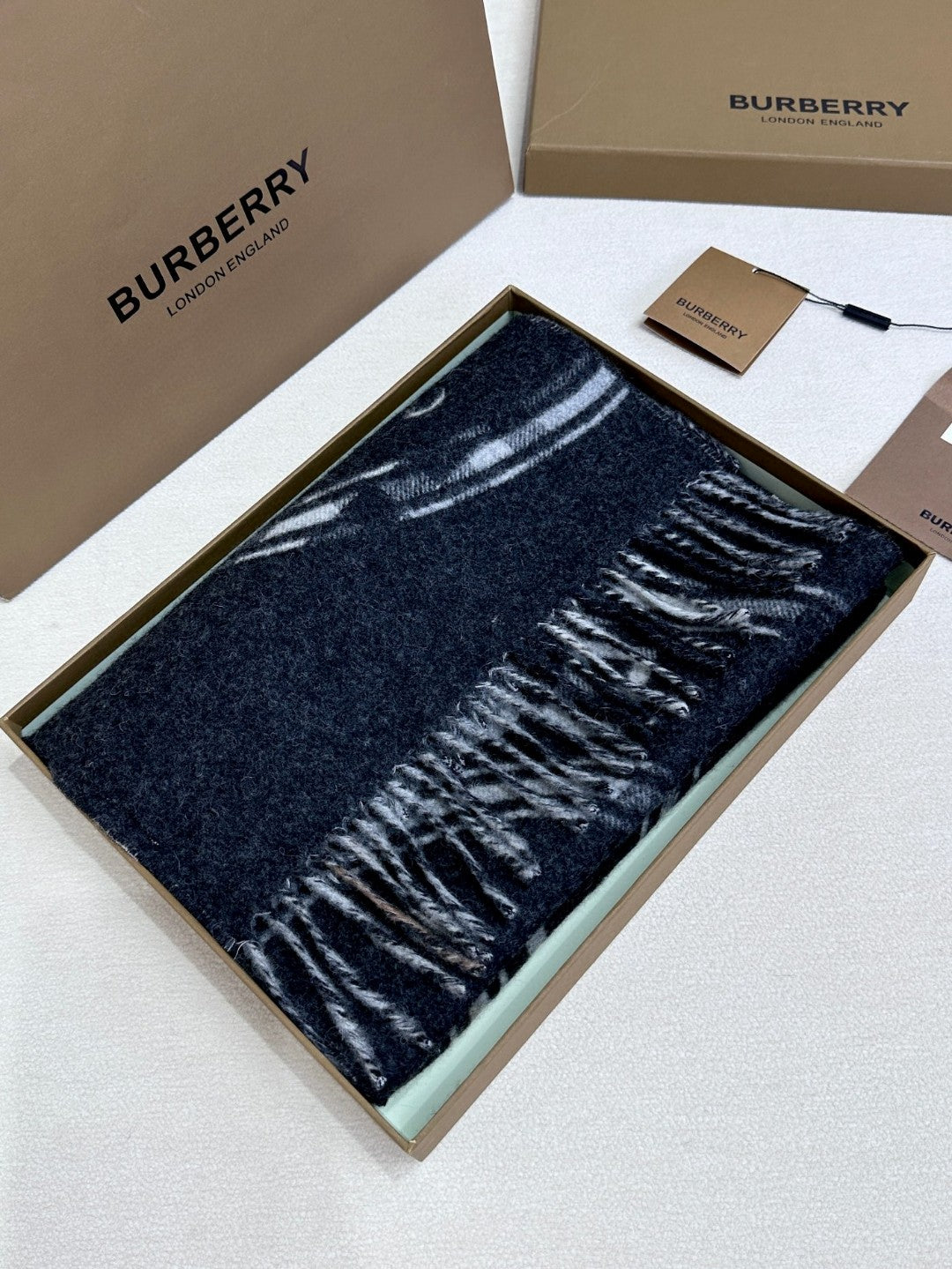 SCARF 180 CM IN BLACK AND LIGHT GRAY CASHMERE  407242 mysite