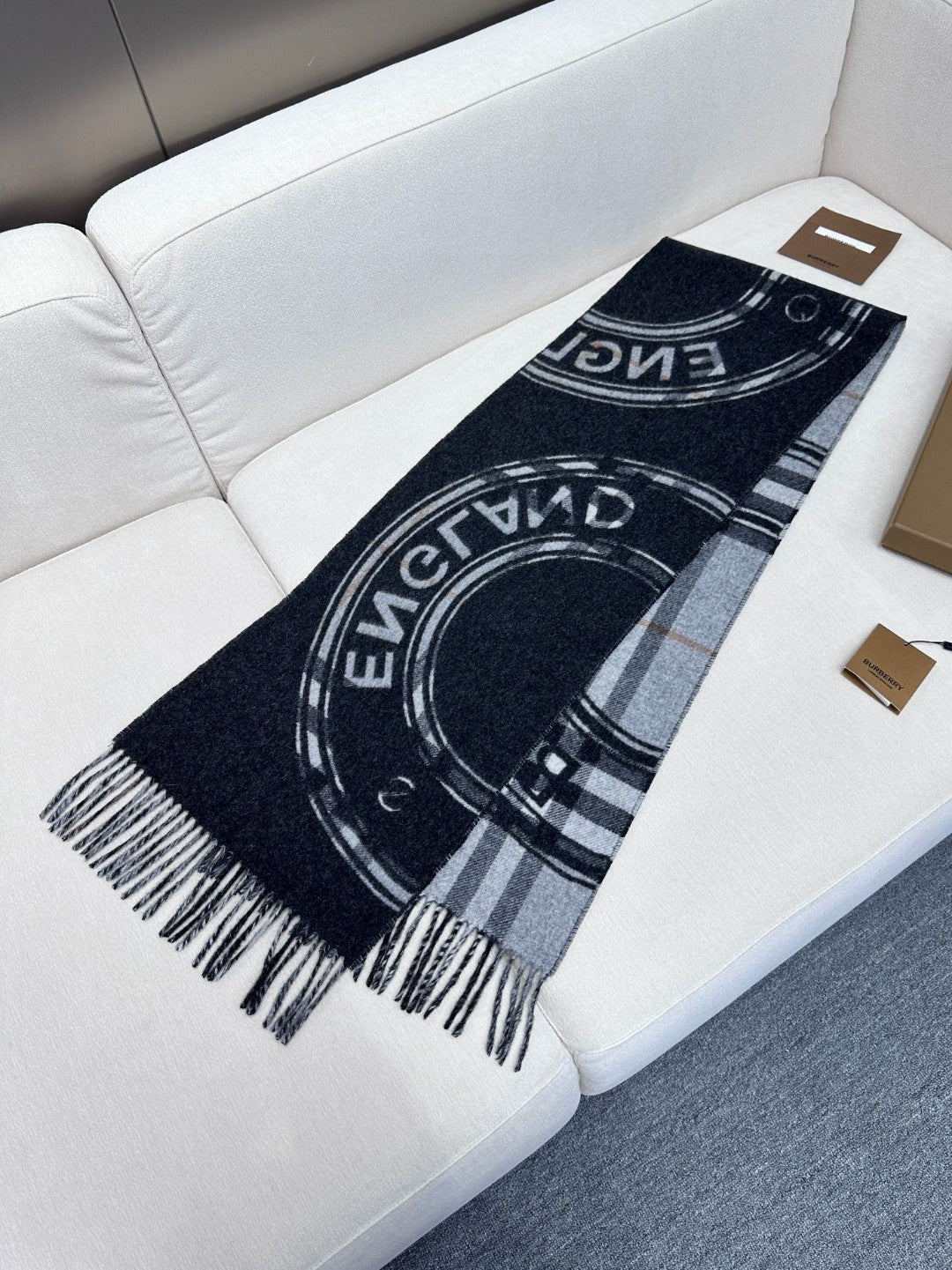 SCARF 180 CM IN BLACK AND LIGHT GRAY CASHMERE  407242 mysite