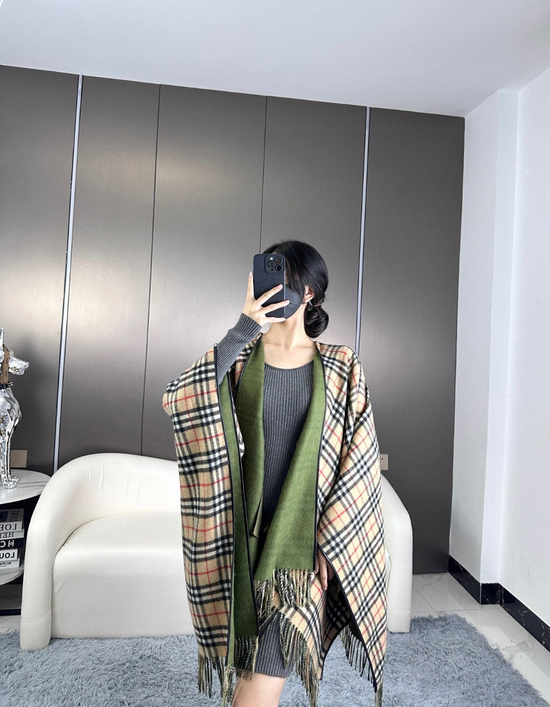 CHECK CAPE IN JADE GREEN WOOL 410153 mysite
