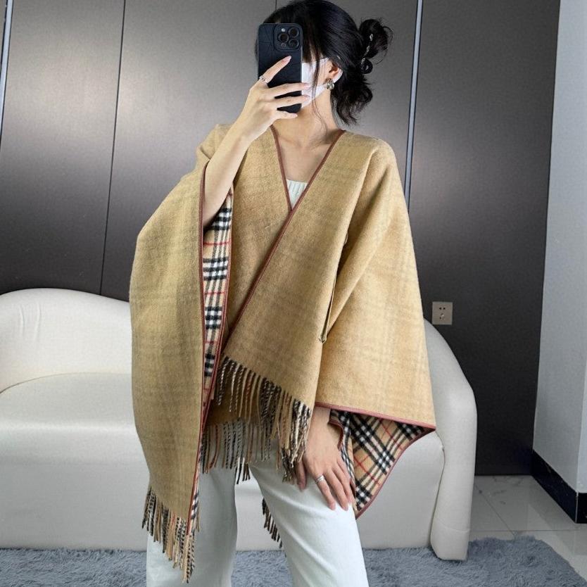 CHECK CAPE IN SAND BROWN WOOL 410154 mysite