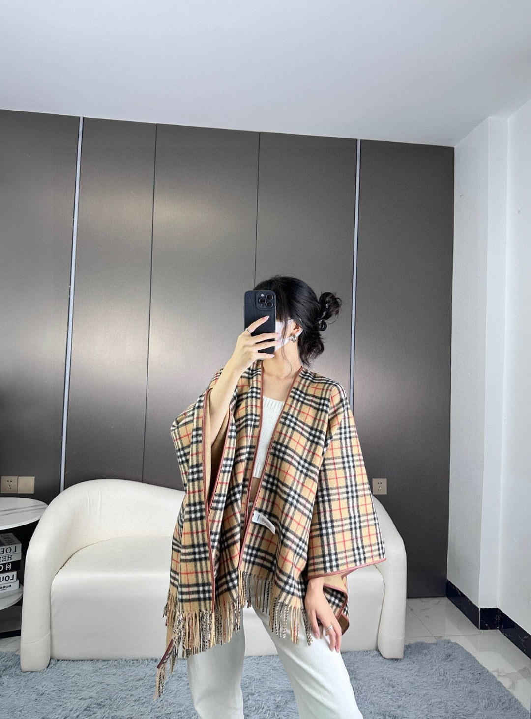 CHECK CAPE IN SAND BROWN WOOL 410154 mysite