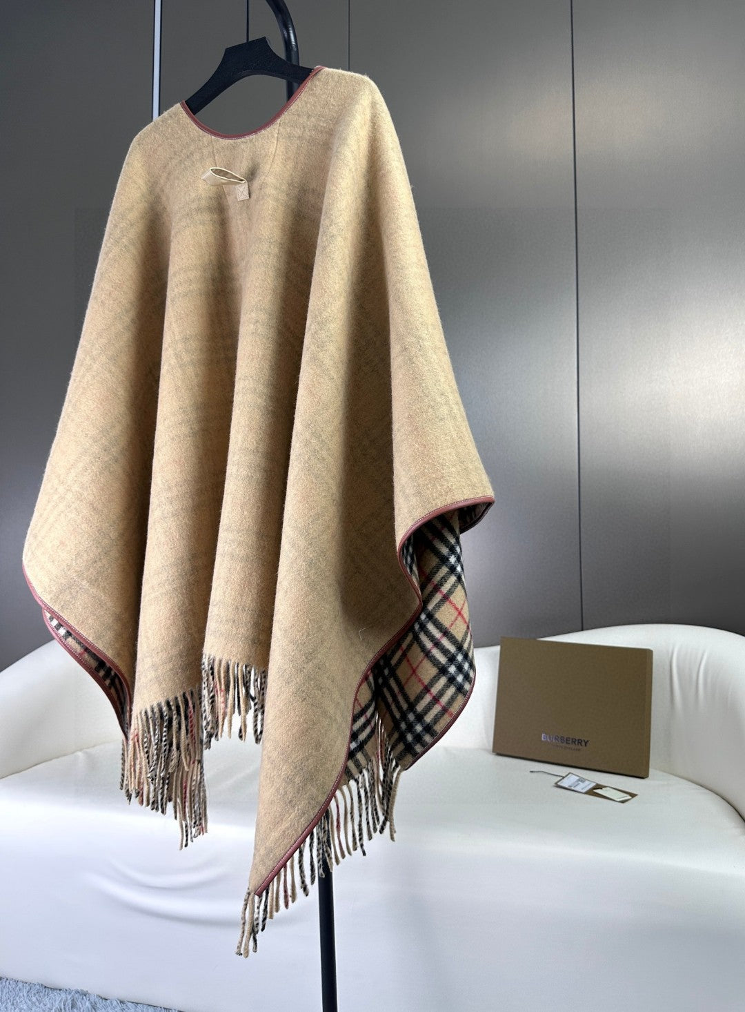 CHECK CAPE IN SAND BROWN WOOL 410154 mysite