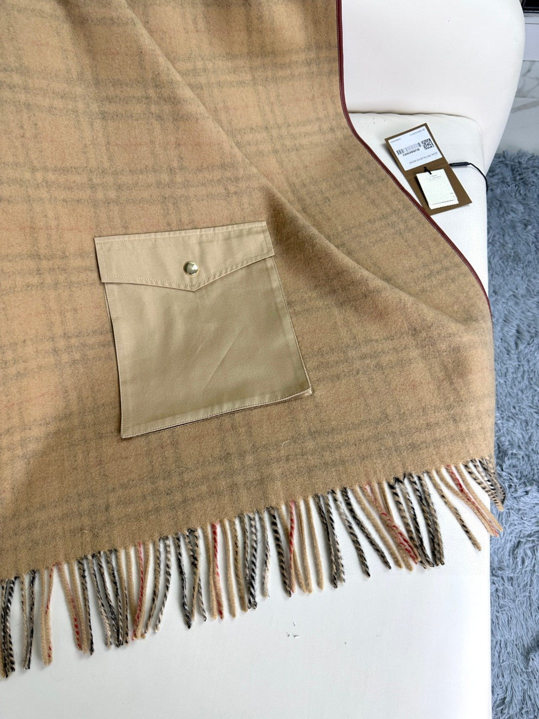 CHECK CAPE IN SAND BROWN WOOL 410154 mysite