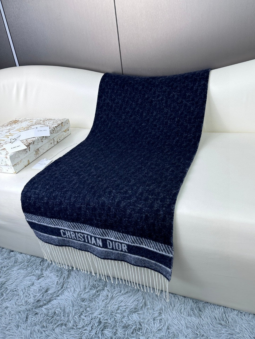 SCARF IN NAVY BLUE MONOGRAM CASHMERE 413719 mysite