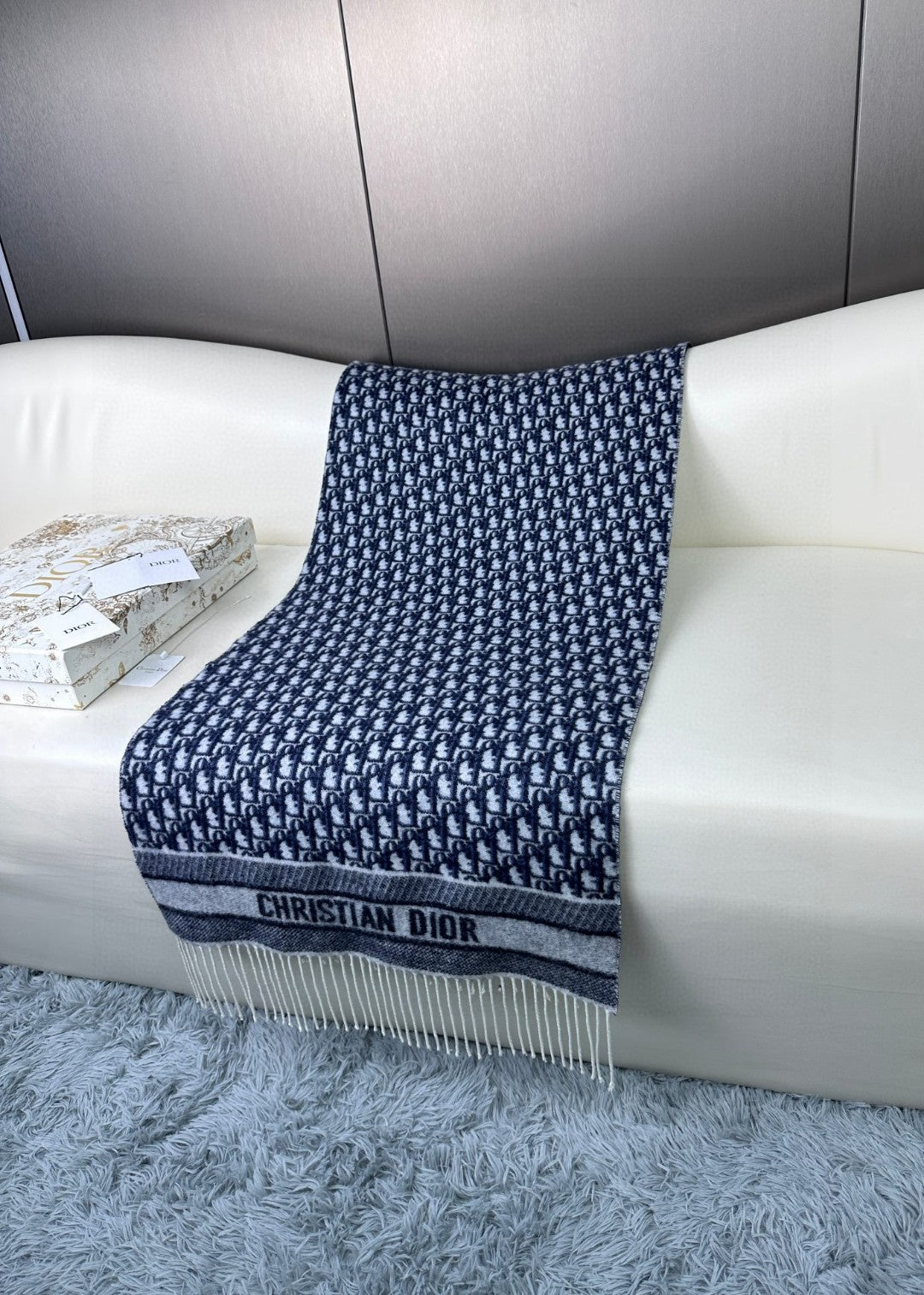 SCARF IN NAVY BLUE MONOGRAM CASHMERE 413719 mysite